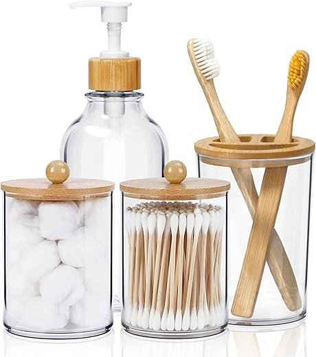 Boho Bamboo Bathroom Set, 4pcs