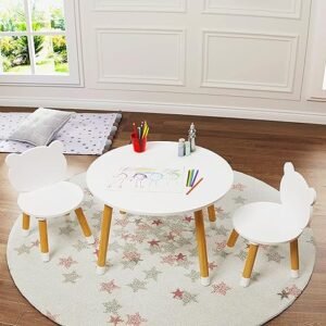 UTEX Kids White Table and Chairs Set