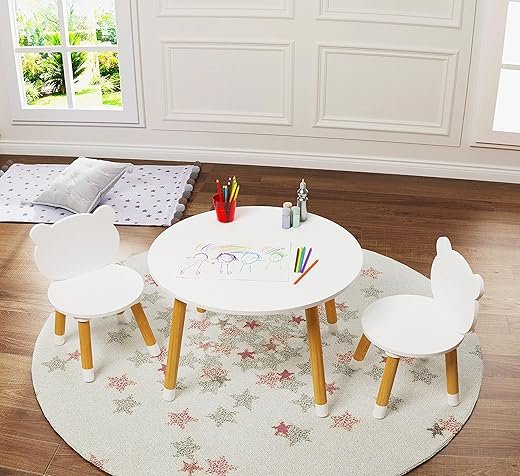 UTEX Kids White Table and Chairs Set