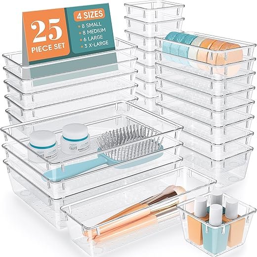 WOWBOX 25 PCS Clear Drawer Organizer Set